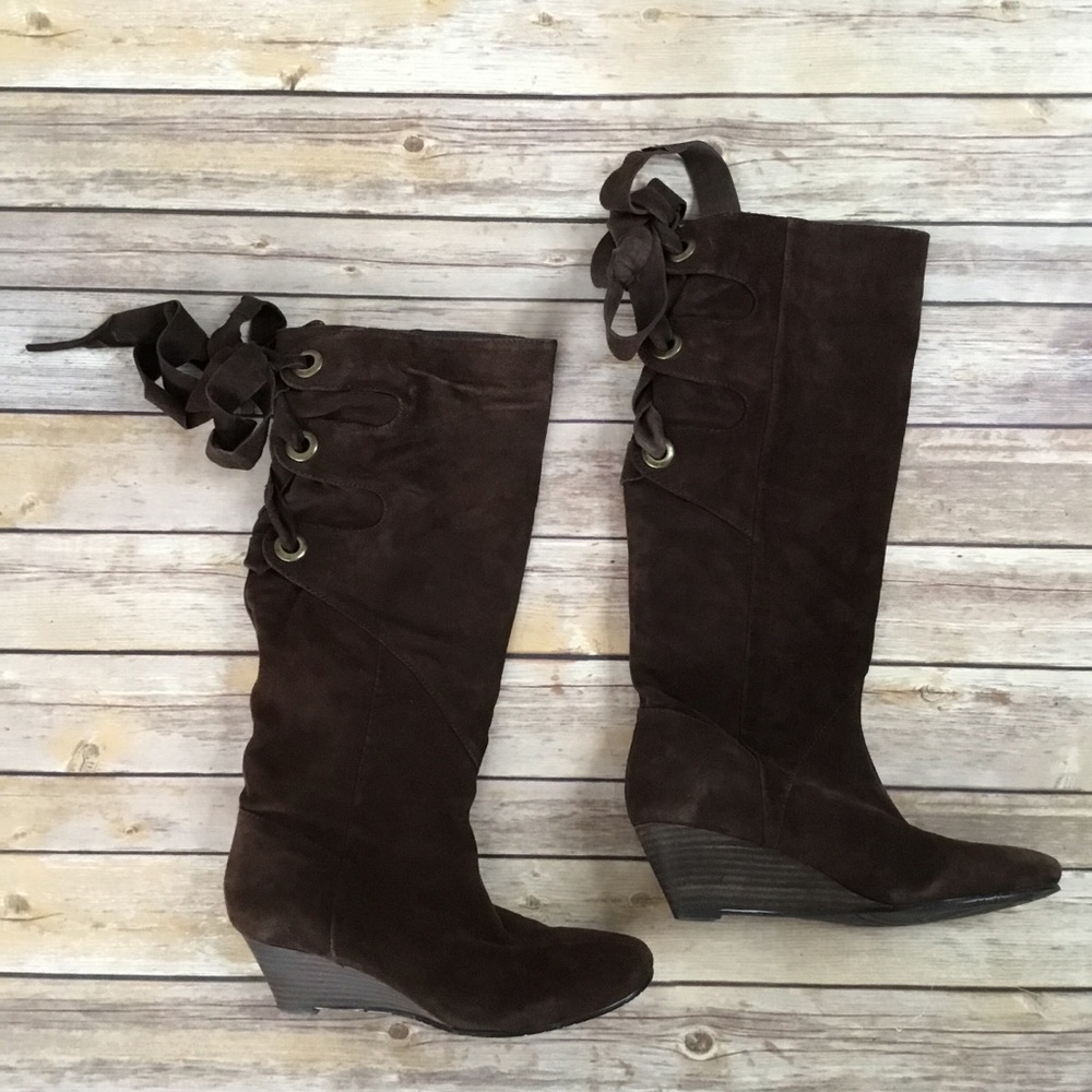 Nine West truella chocolate brown suede lace boots